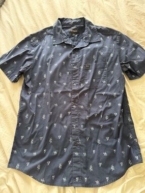 Brixton Navy Short-Sleeve Button-Down with Light Blue Floral Print